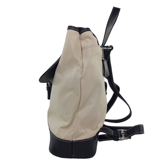 Vintage Coach Womens Backpack Bag Beige Black Canvas Leather Daypack Classic - Picture 4 of 16